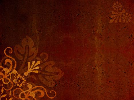 Grunge, brown floral background with texture illustration