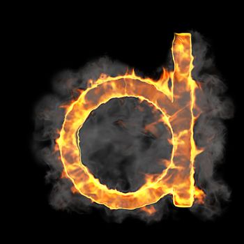 Burning and flame font D letter over black background