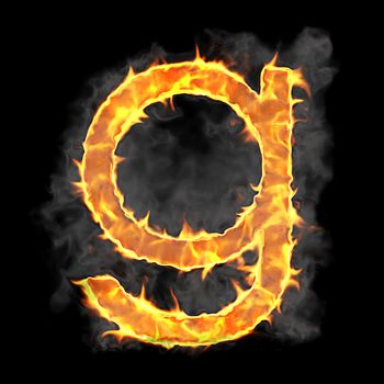 Burning and flame font G letter over black background