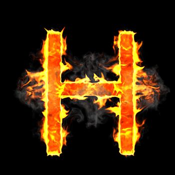 Burning and flame font H letter over black background