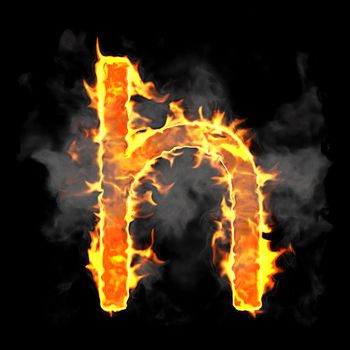 Burning and flame font H letter over black background