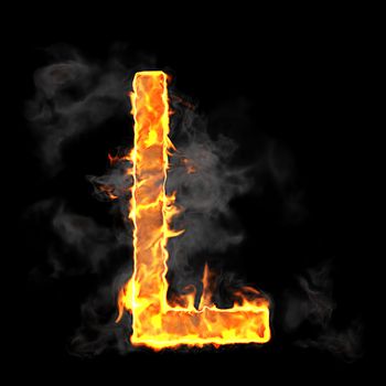 Burning and flame font L letter over black background