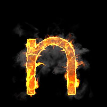 Burning and flame font N letter over black background