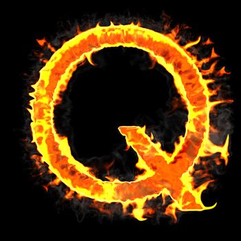 Burning and flame font Q letter over black background