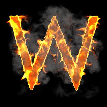 Burning and flame font W letter over black background