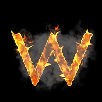 Burning and flame font W letter over black background