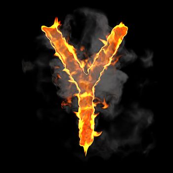 Burning and flame font Y letter over black background
