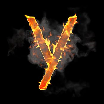 Burning and flame font Y letter over black background