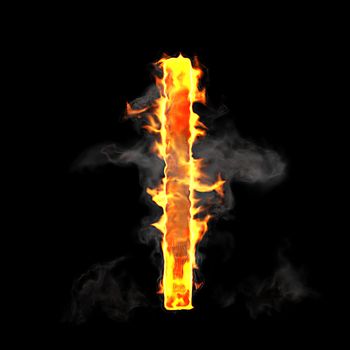 Burning and flame font L letter over black background