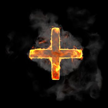 Burning and flame font plus symbol over black background