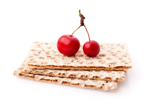 slices of crispbread isolated on white background. traditional bread.