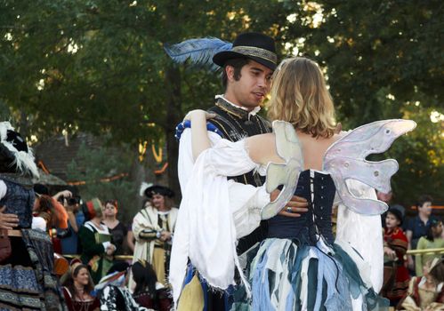 MISSION, TX – OCTOBER 2009: Couple dancing at the Texas Renaissance Festival, known as the largest in the state and taken on October 17, 2009 in Mission, Texas.