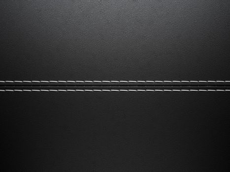 Black horizontal stitched leather background. Large resolution