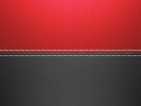 Red and black horizontal stitched leather background. Large resolution