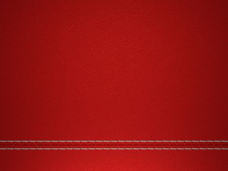 Red horizontal stitched leather background. Large resolution