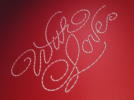 With love embroidery words on red stripy material