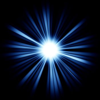 Blue Beams of light: shining star in the dark. Large resolutin 