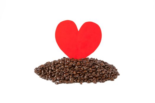 paper heart on coffee beans