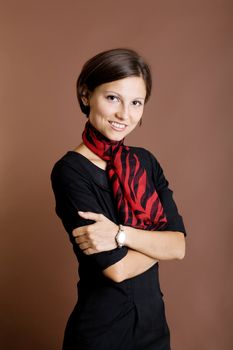 An image of a nice woman in striped scarf