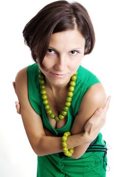 An image of a beautiful woman in green dress 