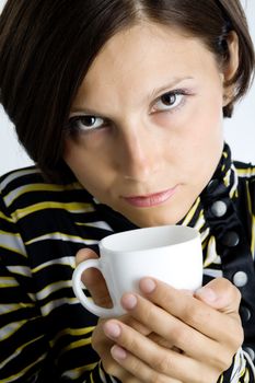 An image of a woman with white cup