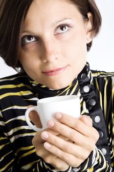 An image of a nice woman with a white cup