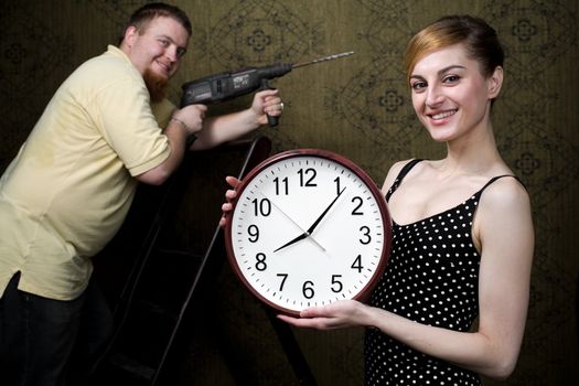 An image of a woman with new clock 