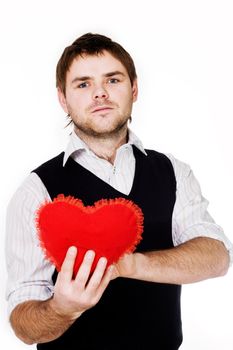 An image of a young man with red heart