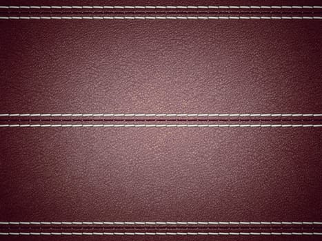 Maroon horizontal stitched leather background. Large resolution