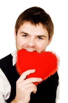 Stock photo: an image of a man biting a red heart