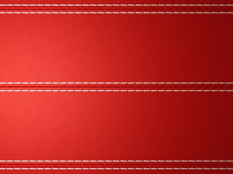 Red horizontal stitched leather background. Large resolution