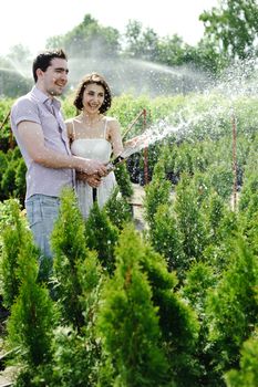 An image of a young couple in the garden