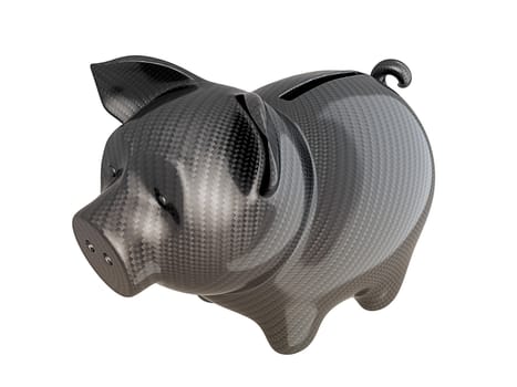 Carbon fiber piggy bank: reliable service. Isolated on white