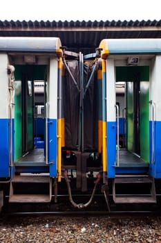 door of the blue train in Thailand