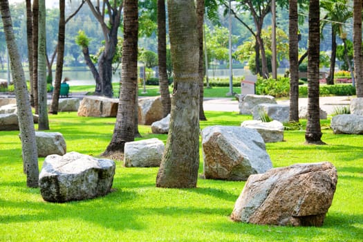 Wooden and stone in park