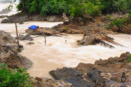 Lee thia is fishing equipment in Con Pa Peng waterfall, Laos.