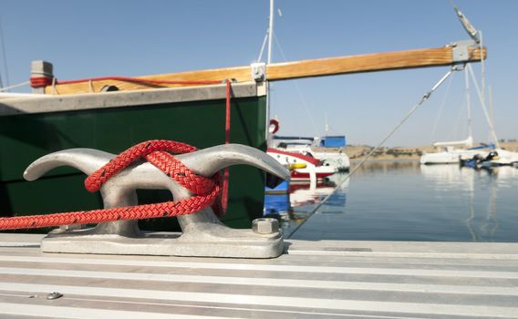 Detail of a floating dock with mooring bitts