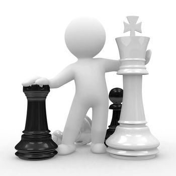 3d human with big chess pieces