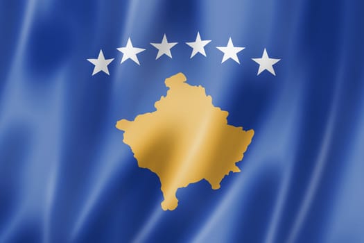 Kosovo flag, three dimensional render, satin texture