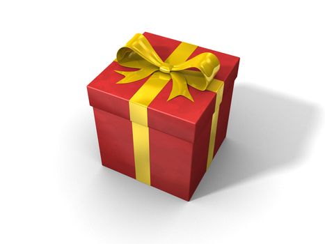 3d red gift box with golden ribbon