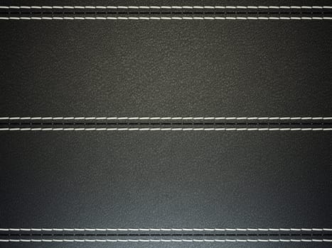 Black horizontal stitched leather background. Large resolution