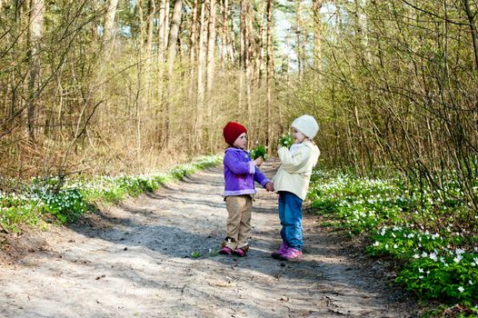 An image of two little girls in the forest