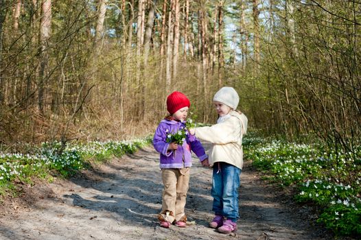 An image of two little girls in the forest