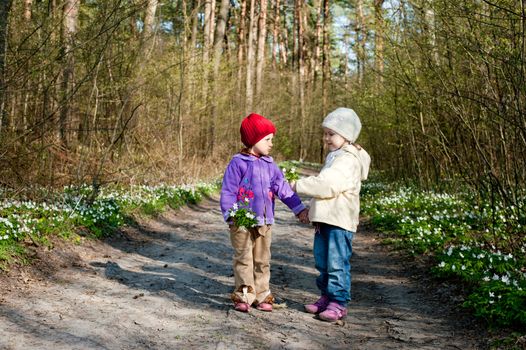 An image of two little girls in the forest