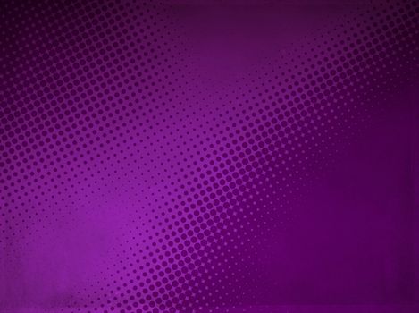 Grunge abstract halftone background made of a light and dark purple dotted pattern.