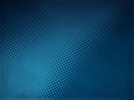 Grunge abstract halftone background made of a light and dark blue dotted pattern.