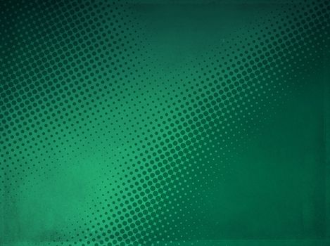 Grunge abstract halftone background made of a light and dark green dotted pattern.