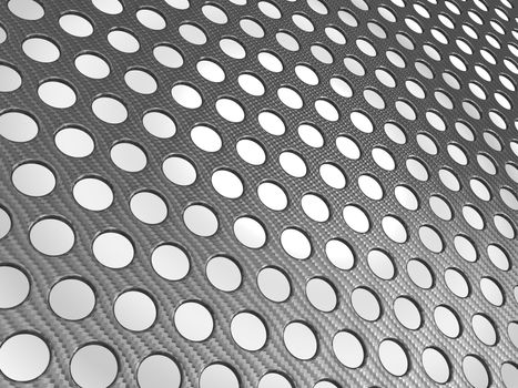 Carbon fibre surface perforated over studio light background