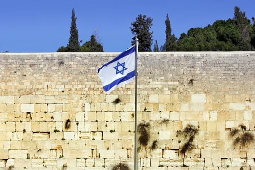 Israeli flag at the Western Wall, Jerusalem , Israel
