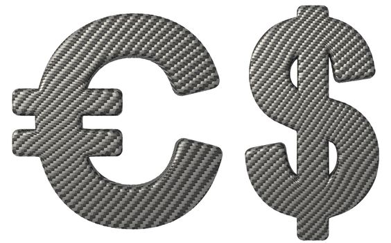 Carbon fiber font US dollar and euro symbols isolated on white
